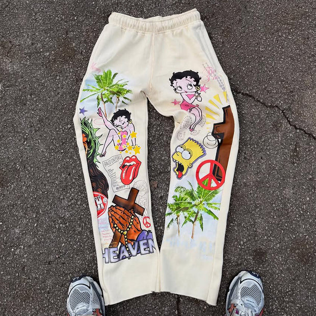 Cartoon Multi-element Printed Pocket Sweatshirt Pants