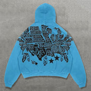 Hippie Punk Letters Print Long Sleeve Hoodies