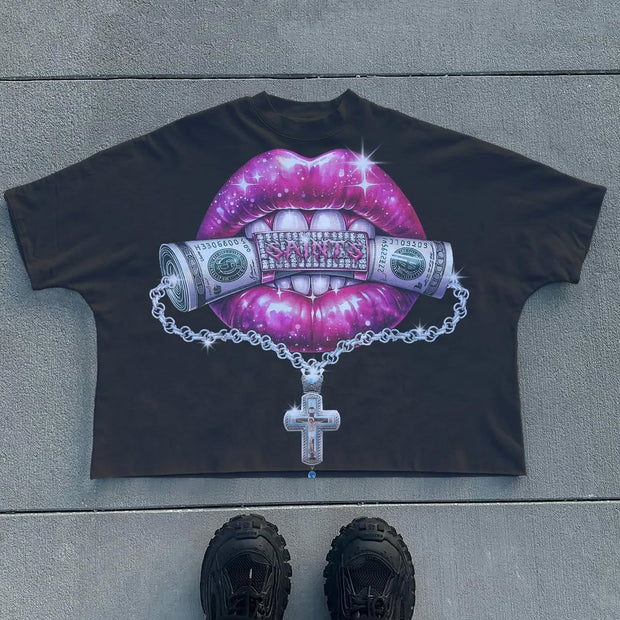 Casual Street Retro Saint Chain Printed T-shirt