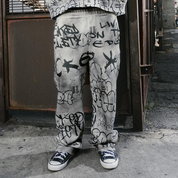 Casual street retro graffiti sports trousers
