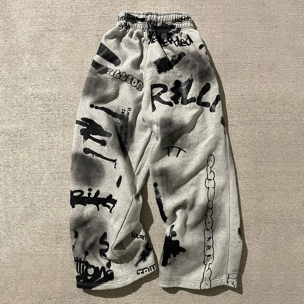 Casual street retro graffiti sports trousers