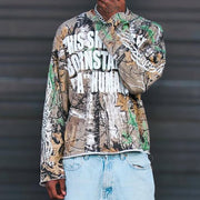 Letters Camouflage Print Long Sleeve T-Shirt