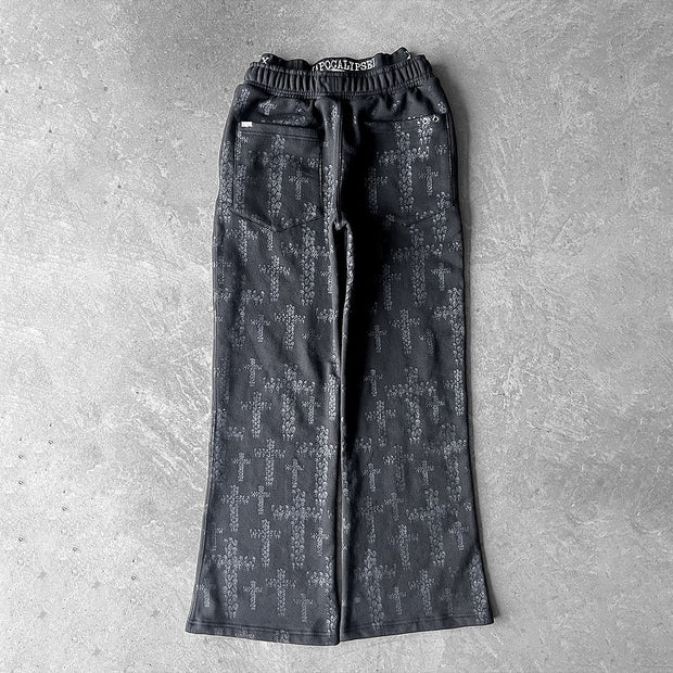 Vintage Cross Print Flared Pants