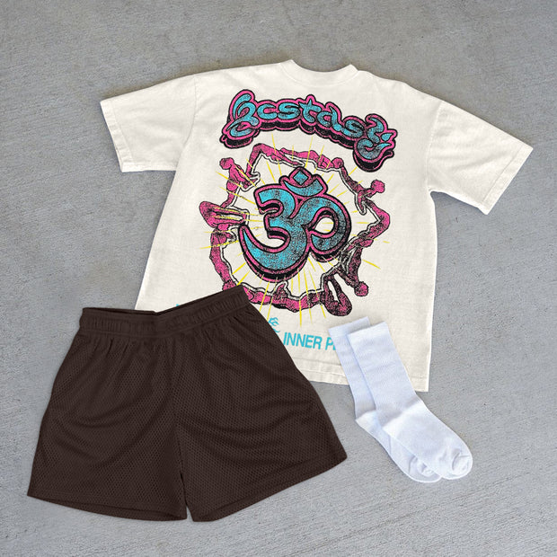 Casual personality retro T-shirt print shorts suit
