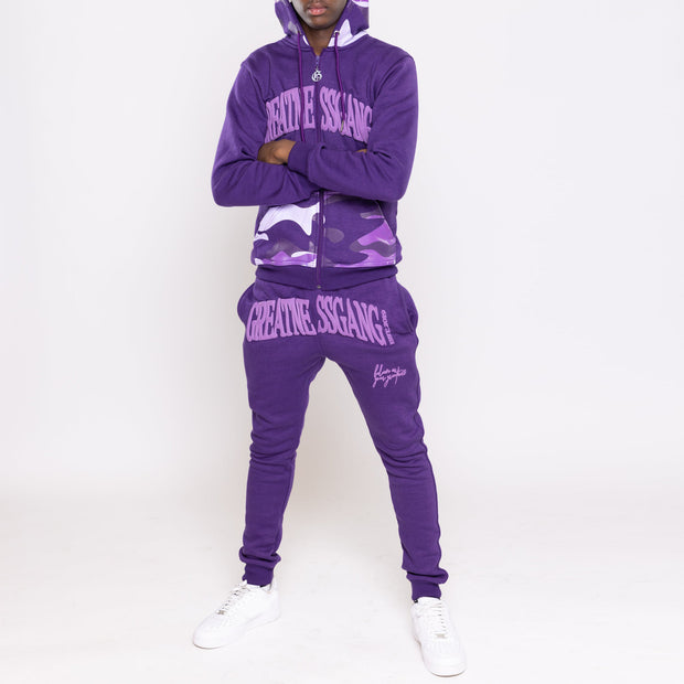 Stylish Retro Camo Zip Sweatshirt Set