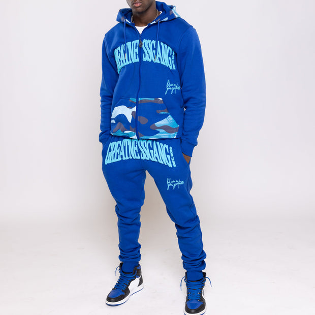 Stylish Retro Camo Zip Sweatshirt Set