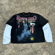 Reflection casual street fake two-piece long-sleeved T-shirt