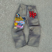 Badge graphic casual sports trousers
