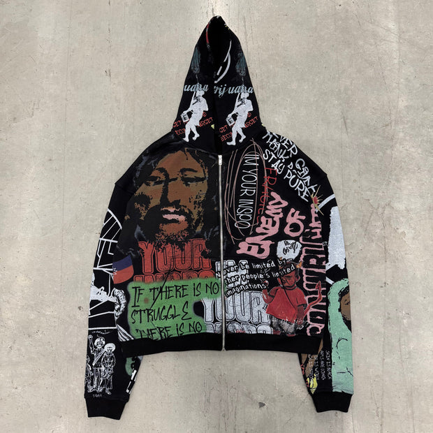 Street style graffiti zip-up hoodie