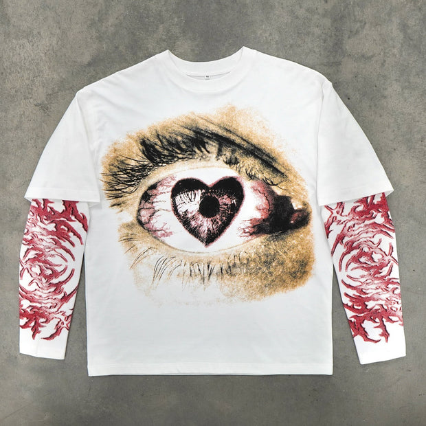God's Eye Casual Street Fake Two-Piece Long Sleeve T-Shirt