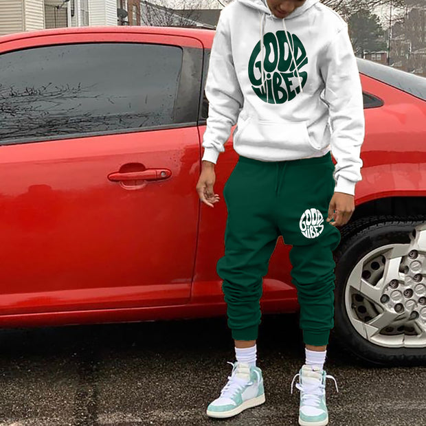 Good Vibes Print Hoodie Sweatpants Two Piece Set