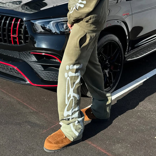 Green Casual Vintage Washed Heavyweight Sweatpants