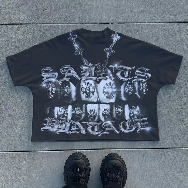 Metallic casual street saint T-shirt