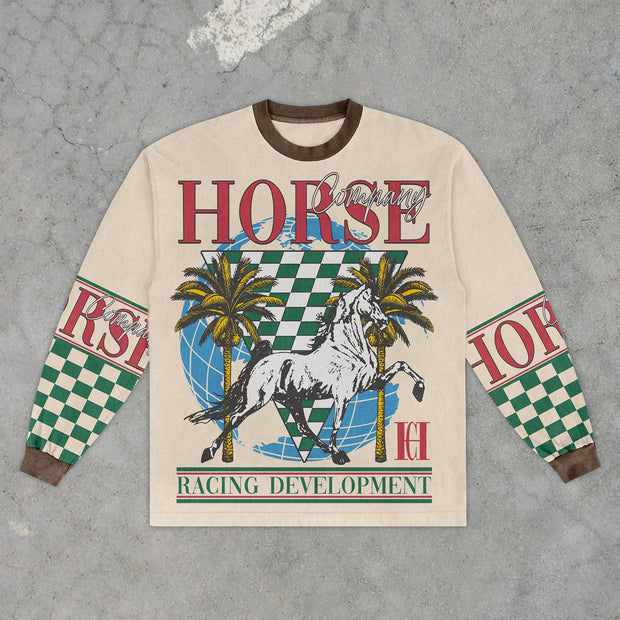 White horse print casual street vacation long-sleeved sweatshirt