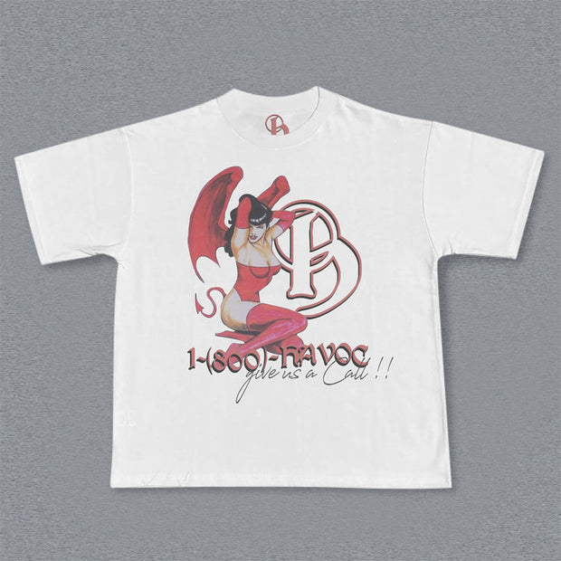 Preppy Catwoman Print Round Neck Loose T-Shirt