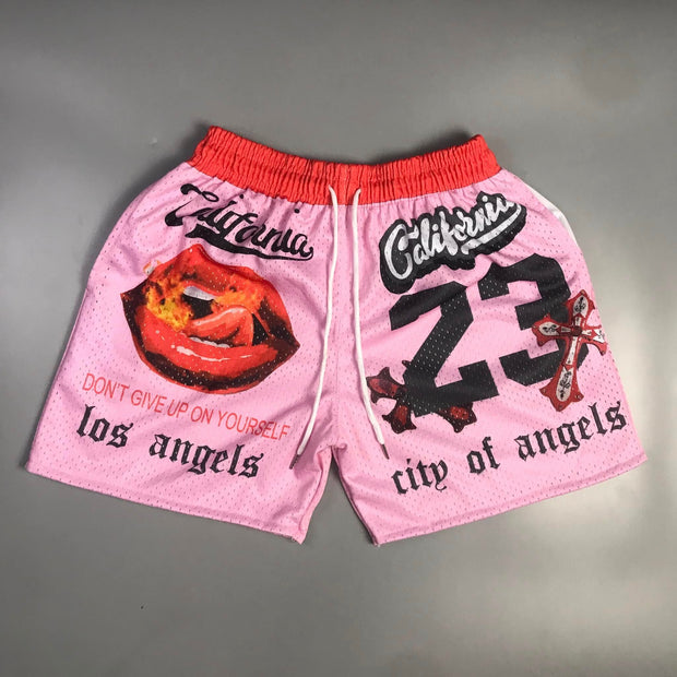 Fashion sports contrast print mesh shorts