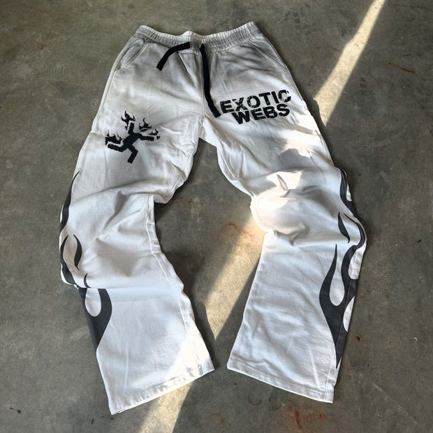 Exotic Webs Flame Print Pocket Flared Trousers