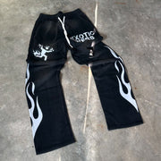 Exotic Webs Flame Print Pocket Flared Trousers