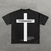 Fashion Cross Forgiven Print Short Sleeve T-Shirt