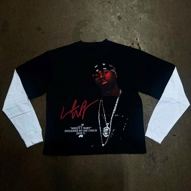 Personalized Fake Two Character Print Long Sleeve T-Shirt