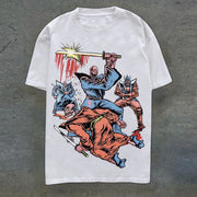 Street style samurai skull print T-shirt