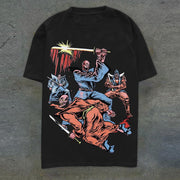 Street style samurai skull print T-shirt