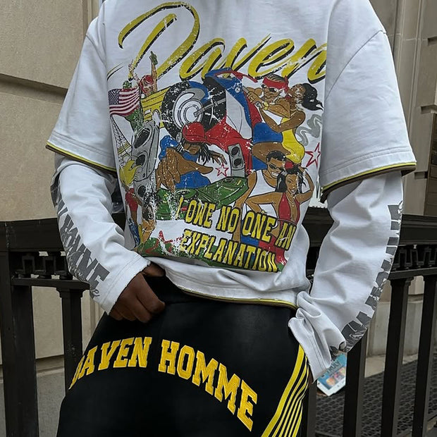 Beach Party Casual Street Retro Stitching Long Sleeve T-shirt