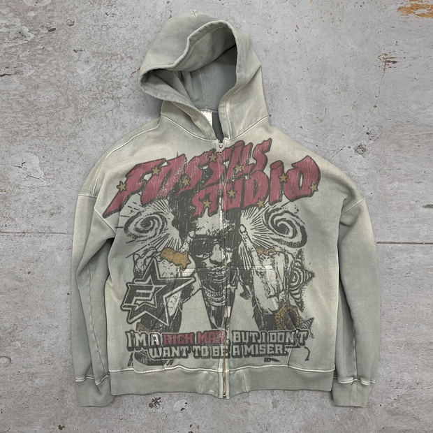 Vintage lettering gradient print hoodie