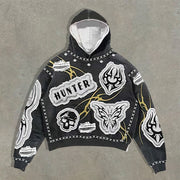 Butterfly and skull print hoodie