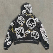 Butterfly and skull print hoodie