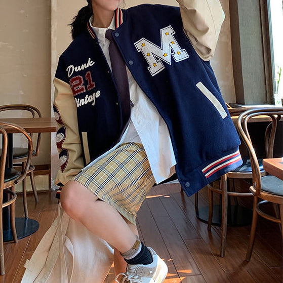 American Christmas stitching jacket jacket men and women thickening casual baseball uniform