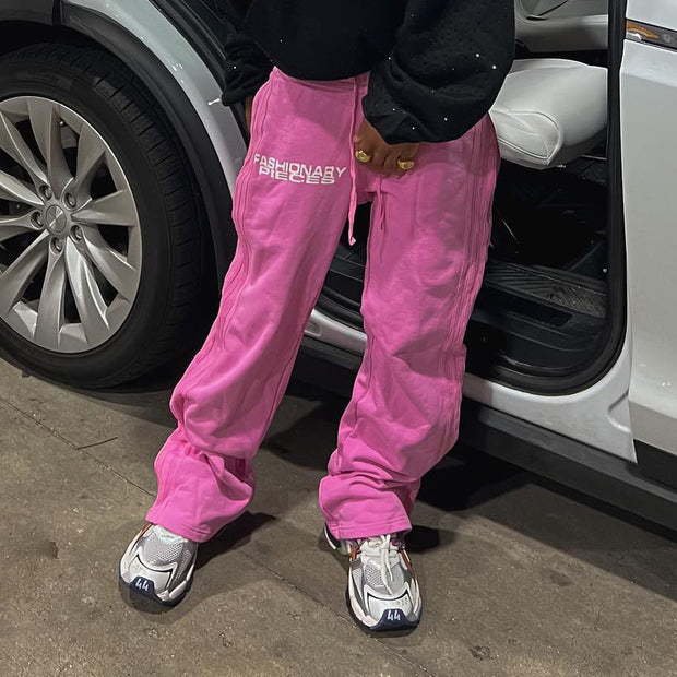 Fashionable personality contrast color fake two-piece trousers