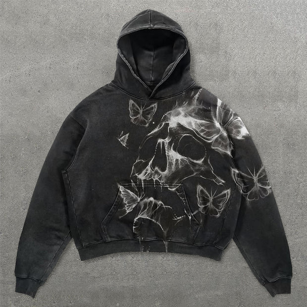 Skull Butterfly Print Long Sleeve Hoodies