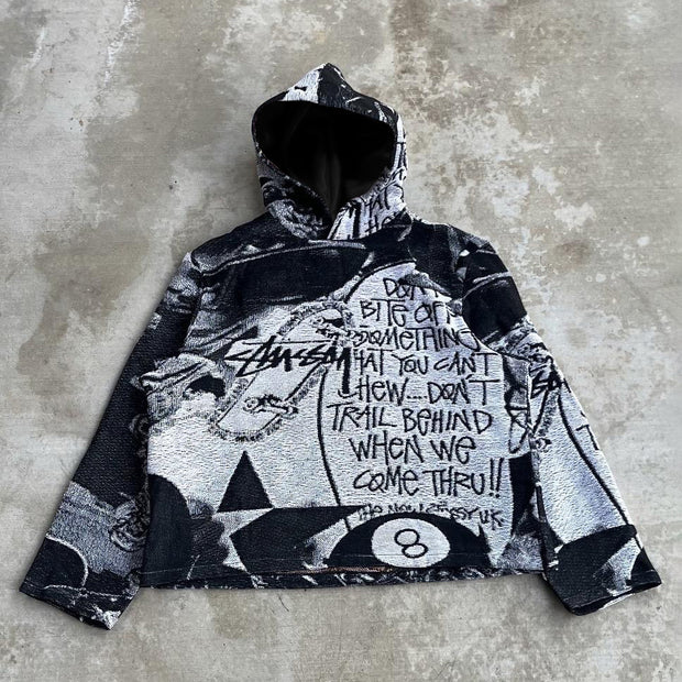 Letter Billiards No. 8 Mix Print Long Sleeve Hoodies