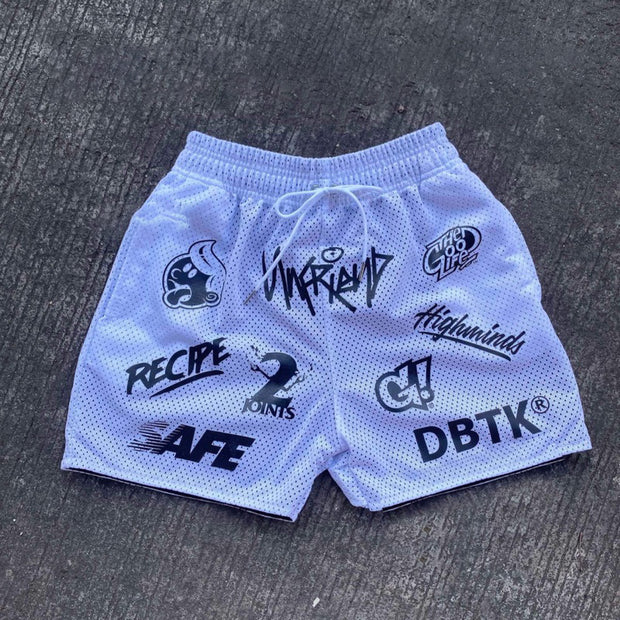 Fashionable preppy mesh sports print shorts