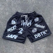 Fashionable preppy mesh sports print shorts