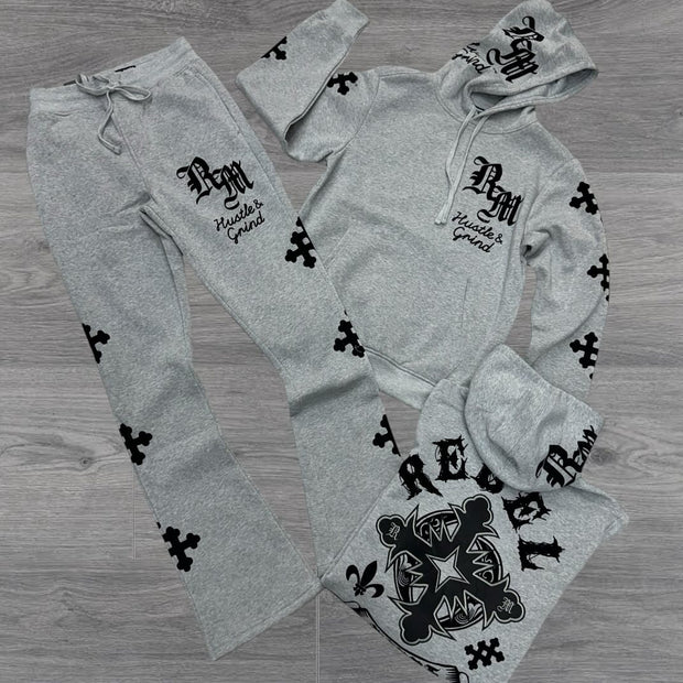 Fashion casual cross letter print hoodie trousers two-piece set