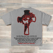 Jesus Cross & Letters Print Short Sleeve T-Shirt