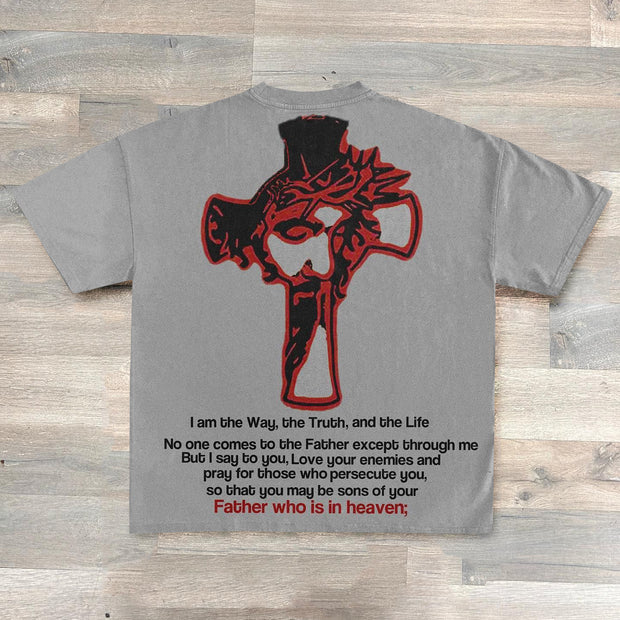 Jesus Cross & Letters Print Short Sleeve T-Shirt