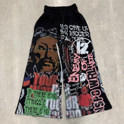 Retro casual graffiti print wide-leg pants