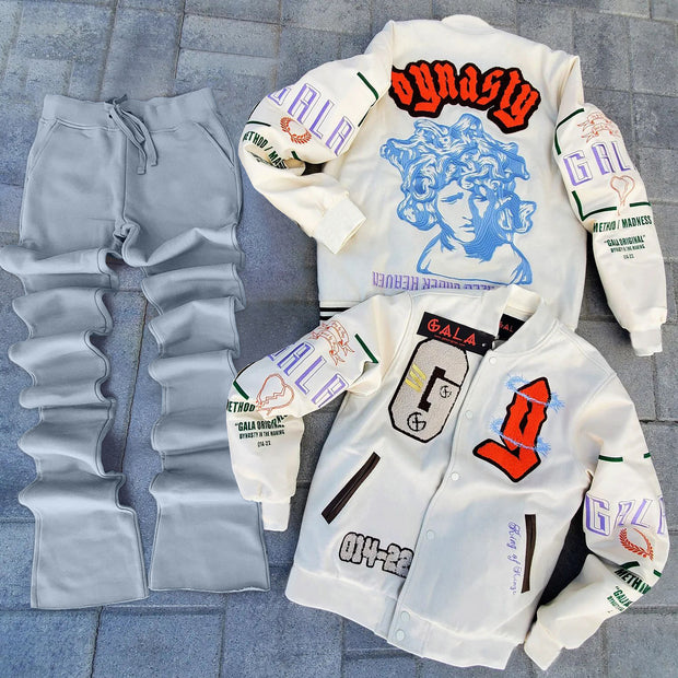 Fashionable retro baseball uniform jacket and pants two-piece set