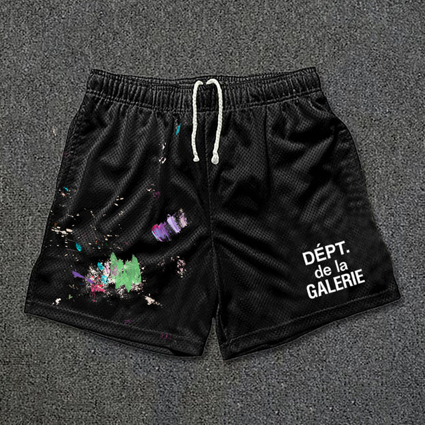 Fashionable and personalized ink-splashed mesh shorts