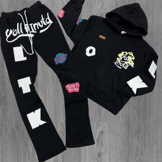 Fashion Letter Print Hoodie Sports Suit
