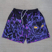 Anime Flame Print Mesh Drawstring Shorts