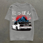 Japanese & Car Print Short Sleeve T-Shirt