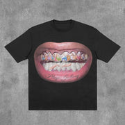 Personalized Mouth & Letter Print Short Sleeve T-Shirt