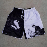 Divine Dogs Print Mesh Drawstring Shorts