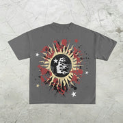 Fashion vintage print round neck T-shirt