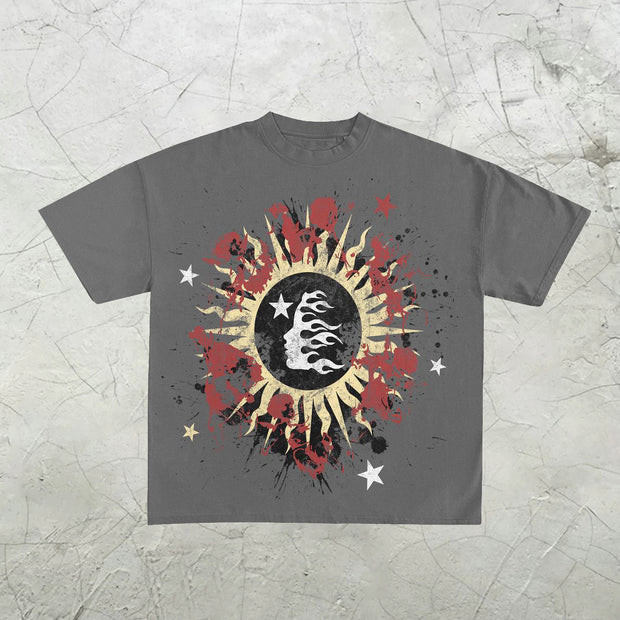 Fashion vintage print round neck T-shirt