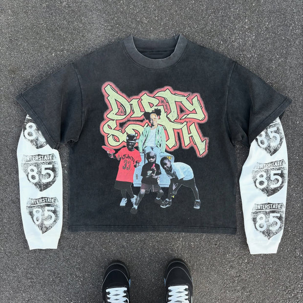 Hip-hop casual street fake two-piece long-sleeved T-shirt